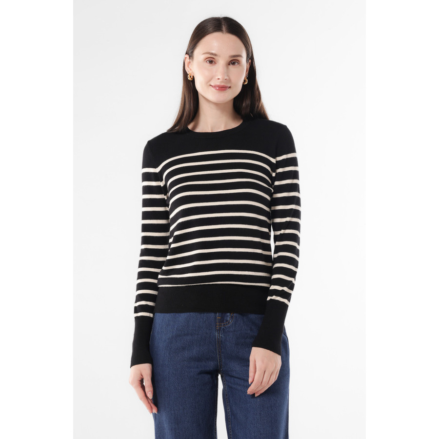 MINIMAL - Lamiere - Sweater Slim Fit Wanita Motif Garis - Black