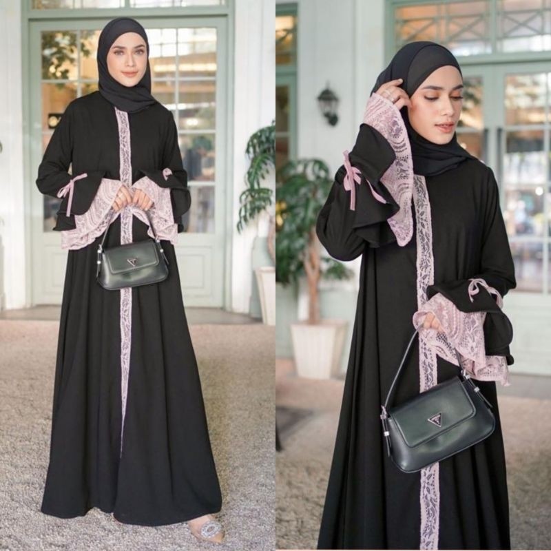 Gallery Exclusive Abaya Dubai Pinky Brukat Gamis Syari Hitam Bordir Turkey Muslimah Cantik Turki MUR