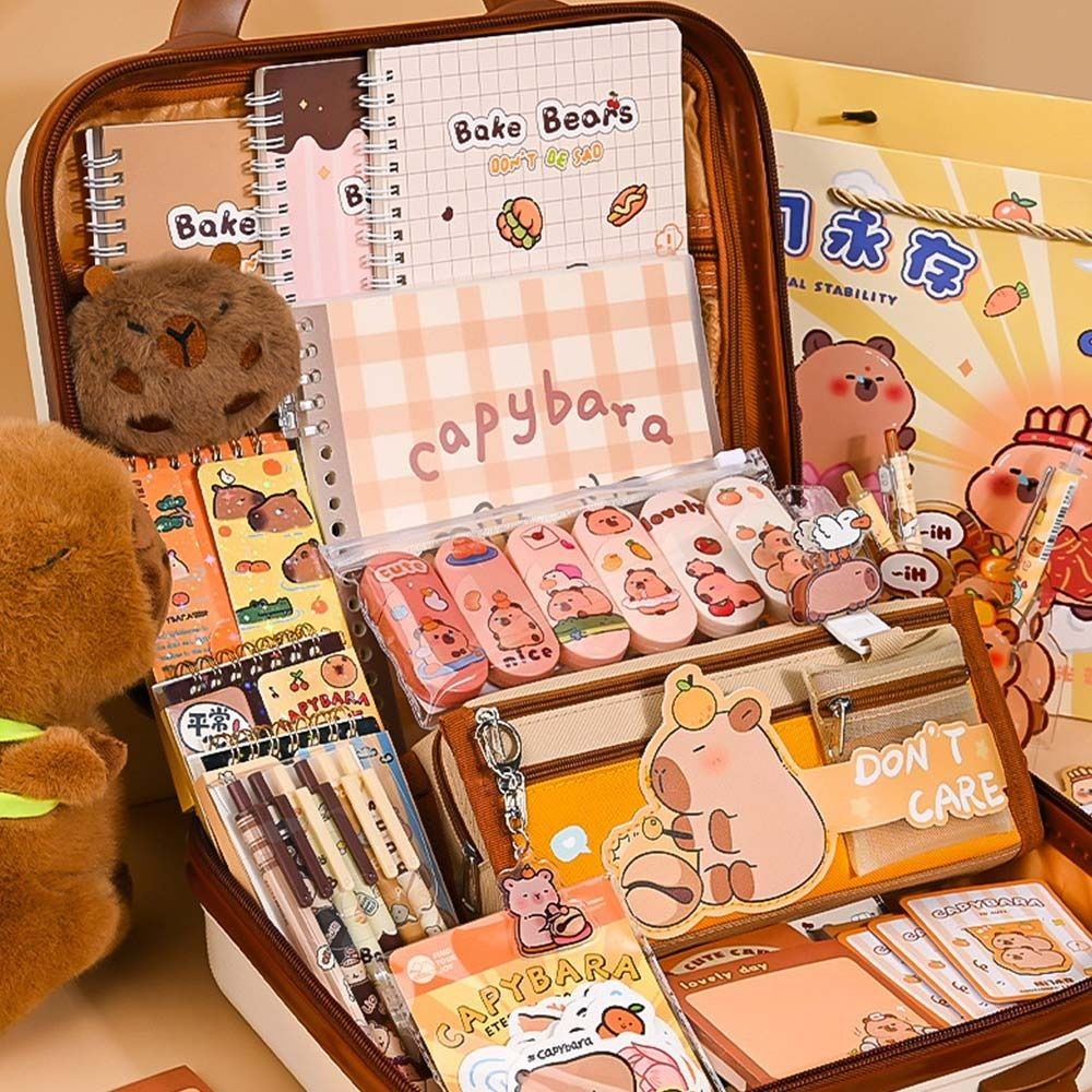 

Large Capacity Gift Box Capybara Stationery Set Pencil Case Abundant Study Stationery Cute Back-to-school Gift Kit for Students