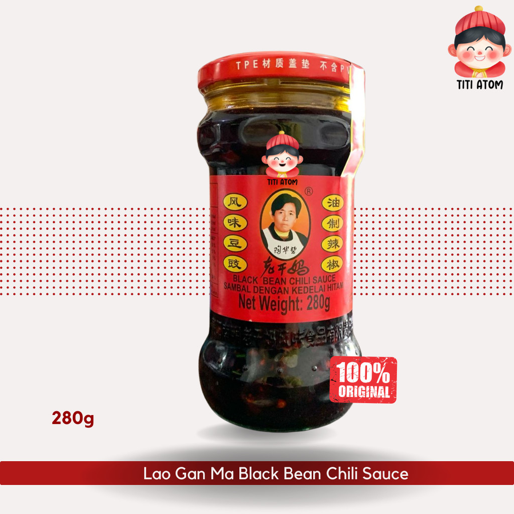 

Lao Gan Ma Black Bean Chili Sauce Saus Cabai Cabe Kedelai Hitam Pedas China Tiongkok 280g