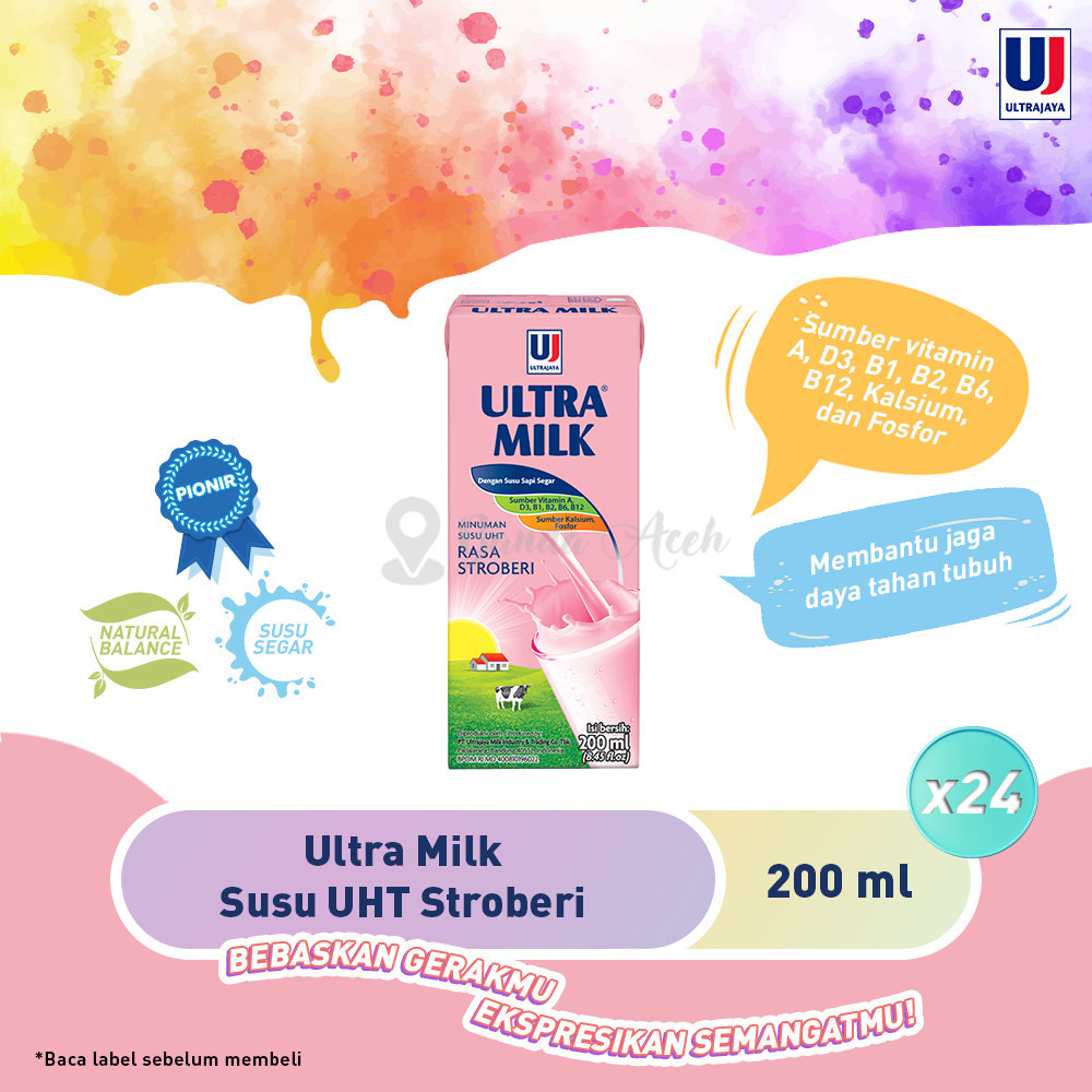 

(Aceh) Ultra Milk Susu UHT Stroberi 200ml - 1 Dus isi 24pcs