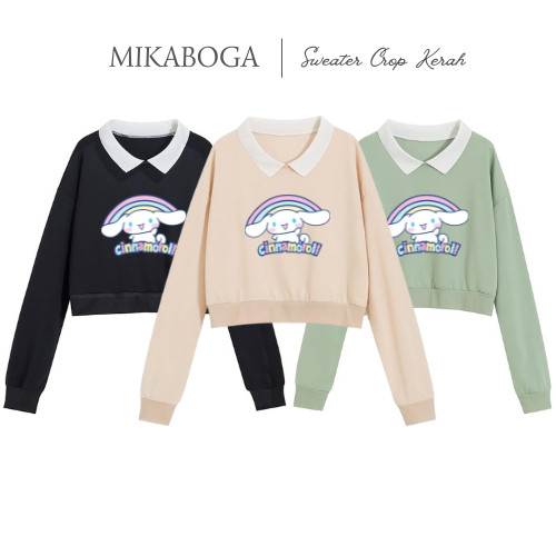 Mikaboga Baju Sweater Atasan Crop Crope Top Anak Remaja Tanggung Model Kerah Motif Cinnamoroll Lucu 