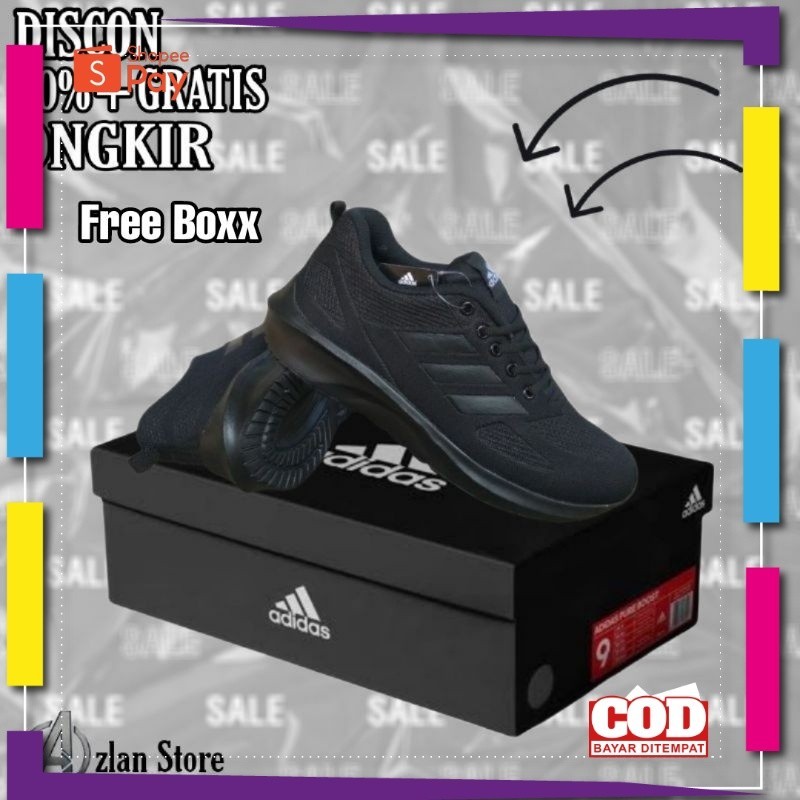 UKURAN SIZE 37 38 39 40 41 42 43 44 45 / Sepatu Sneakers Fullblack Sepatu Pria Wanita Sekolah Hitam 