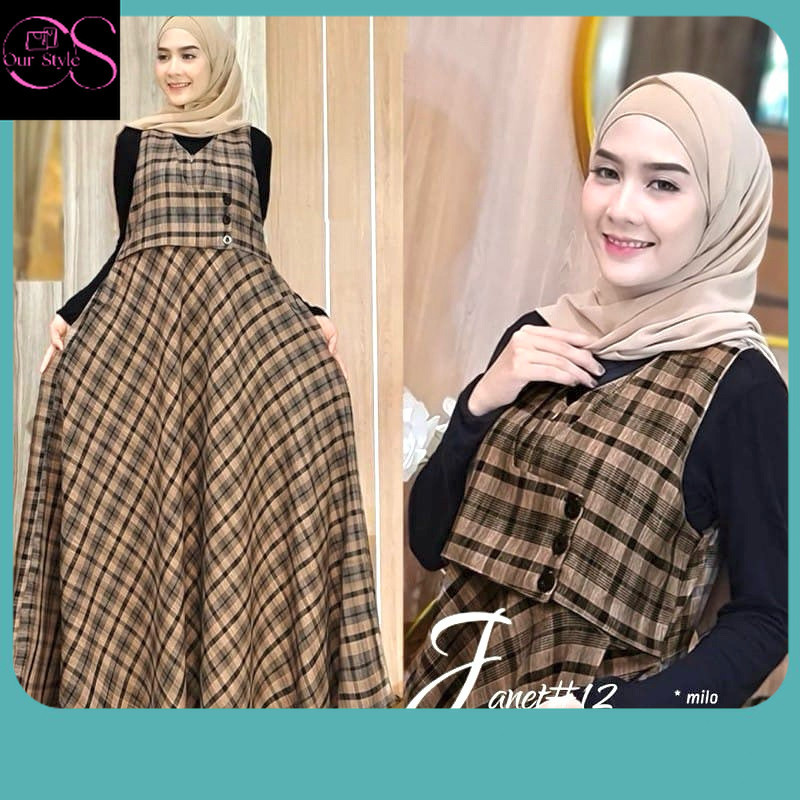 Kekinian / RALYN - OVERALL JANET OUTER JANET WOOL IMPORT ORI,OUTER KOTAK KOTAK JANET UWAIS RALYN (00