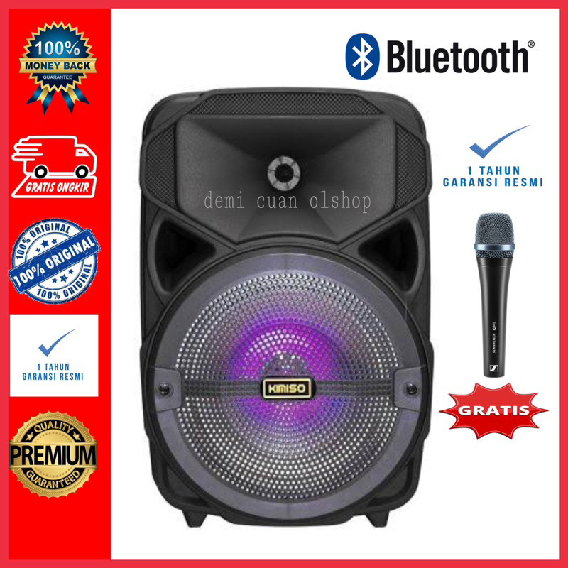 TERLARIS Speaker Bluetooth Karaoke Kimiso Dapat Mic Extra Bass Ukuran Jumbo / Spiker Salon Aktif Karoake Bluetooth Polytron Gmc Jmbl