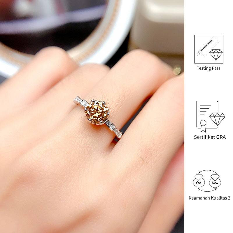 FULIN Pt950 Champagne Moissanite Cincin Terbuka