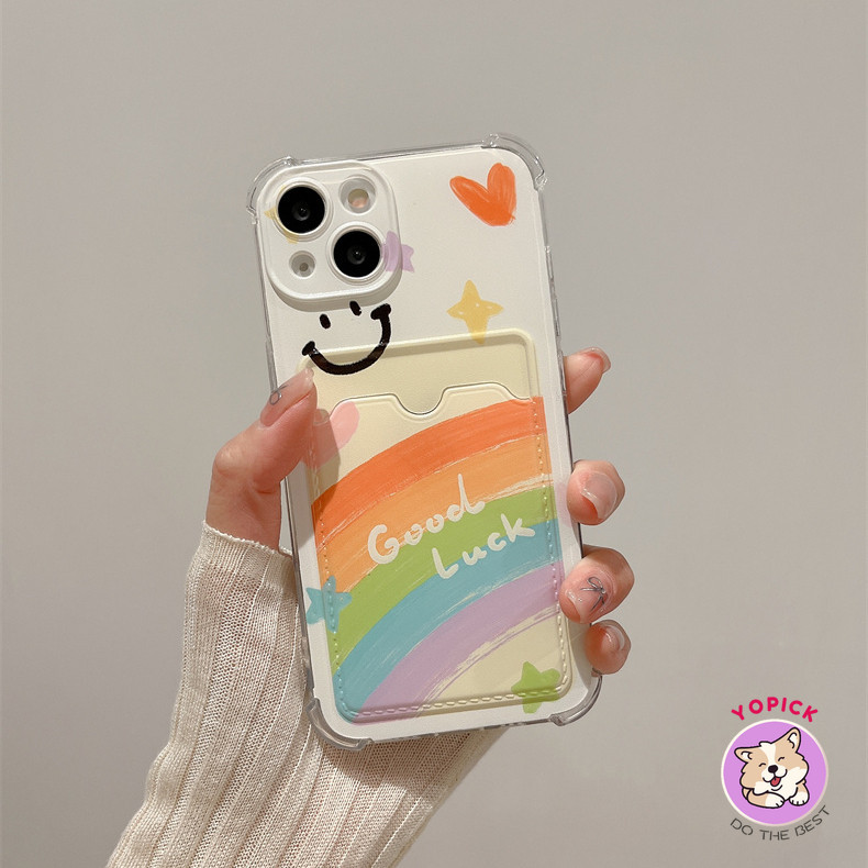 Rainbow Smile Phone case can hold coins photos card inserts wallet Suitable for Vivo OPPO Iphone sof