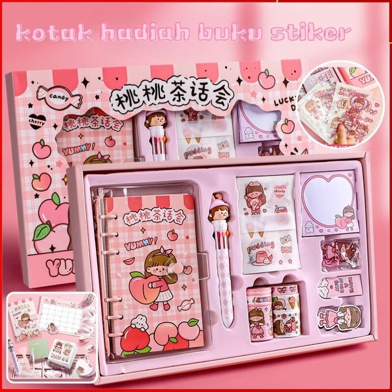 

9-In-1 Cute Diary Book Stickers Set Buku Catatan Harian DIY Stickers Journal Set Ulang Tahun Kotak Hadiah