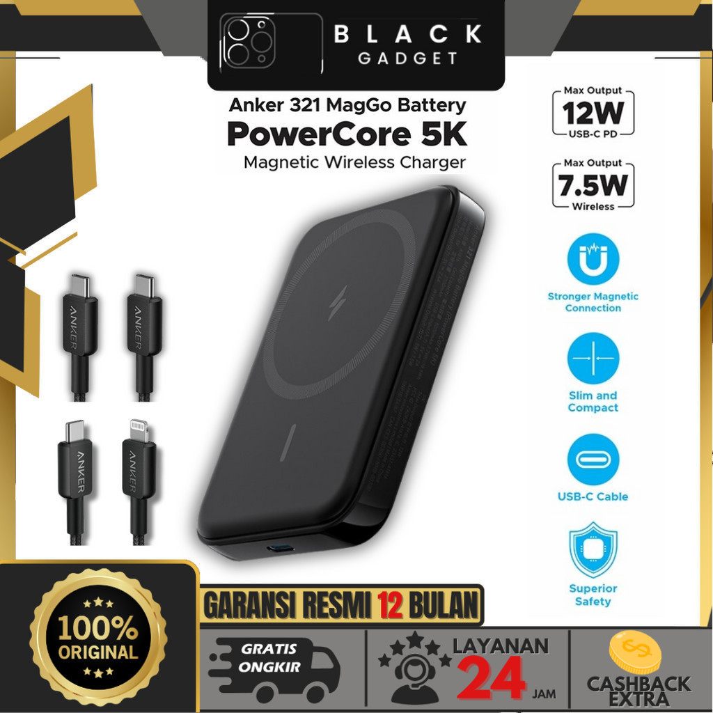 Powerbank Anker 321 MagGo Powercore Magnetic 5k – Garansi Resmi Anker