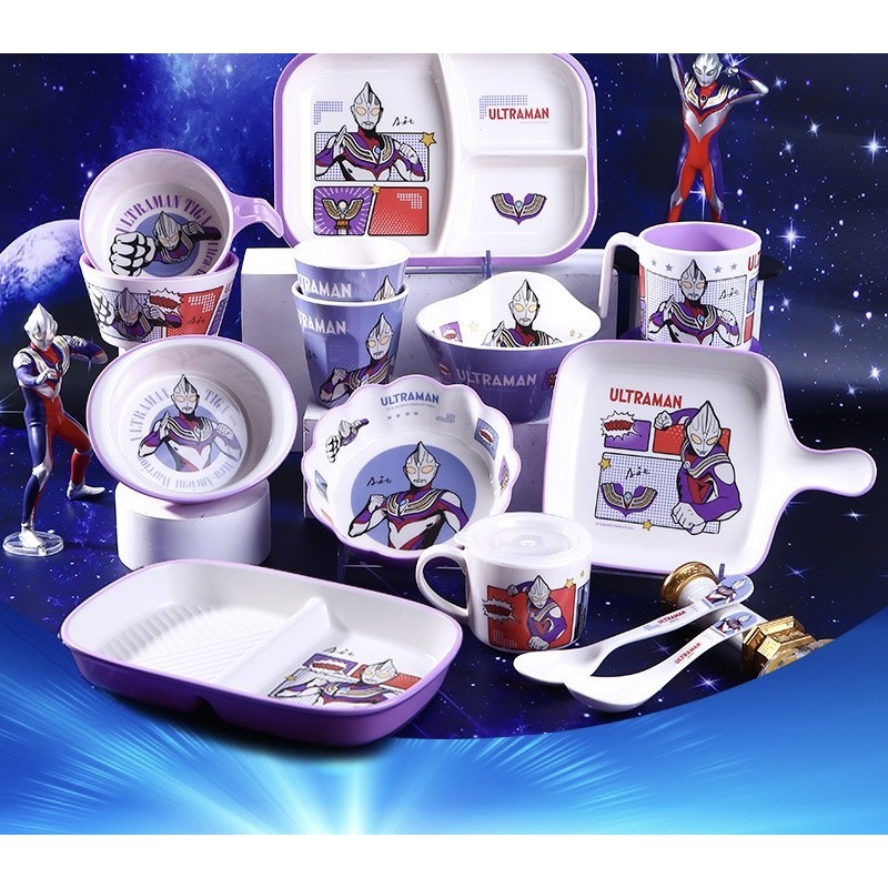Piring Gelas Sendok Mangkok Melamin Ultraman Ungu Lucu / Tableware Ultraman Ungu