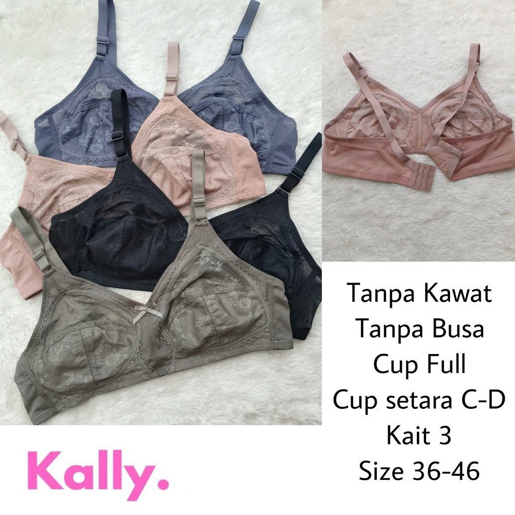 Bra Tanpa Kawat KALLY B001- H04 (Cup C) - Tanpa Busa - Cup C-D - Size 36-46