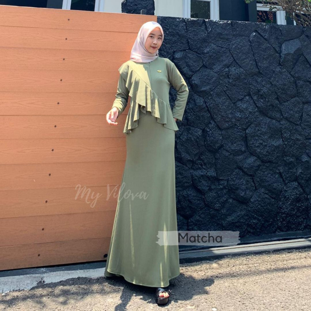 MY VILOVA - Jasmine Dress Mermaid Knit Jaguard Premium Ruffle Depan Dress Knit Duyung Jumbo Gamis Vi
