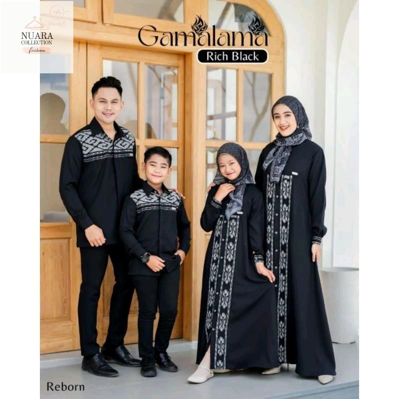 READY STOK GAMIS GAMALAMA PINE BLACK- SET COUPLE KELUARGA - BAJU KONDANGAN - SET COUPLE KONDANGAN - 
