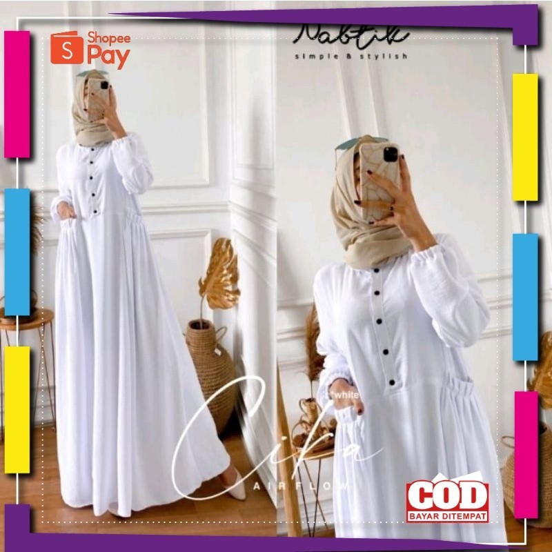 PREMIUM BERKUALITAS // gamis cika/ gamis cika nabtik/gamis polos/ gamis putih polos/gamis kringkle a