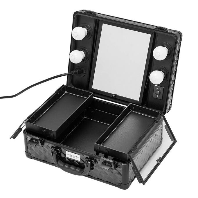 Sonia Miller Beauty Makeup Case Koper Cosmetic Box Lampu 4 Led Black D