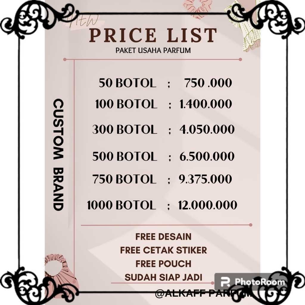parfum wnita premium PAKET USAHA PARFUM 50BTL 700RB (BISA CUSTOM BRAND)