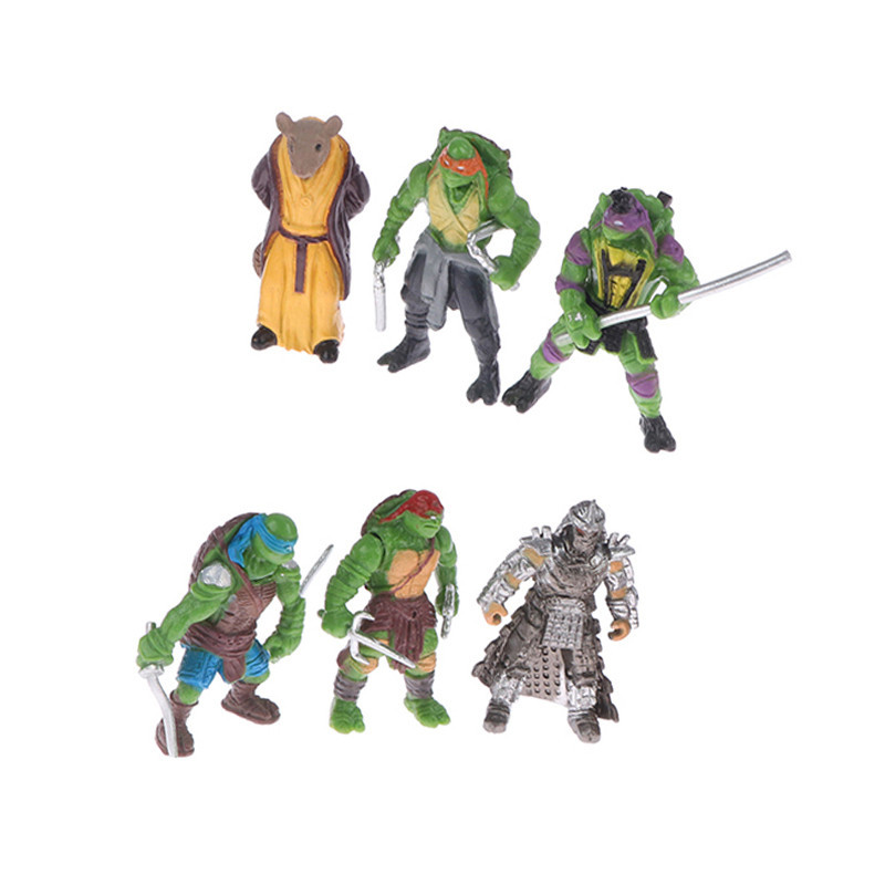 6Pcs Teenage Mutant Ninja Turtles Action Figurine Q Version Splinter Raphael Mikey Leonardo Da Vinci