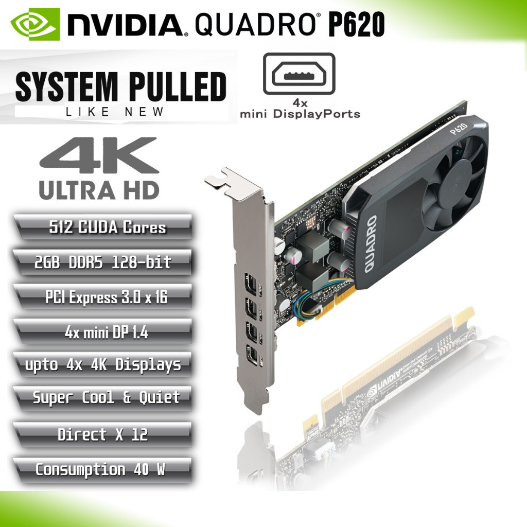 VGA Render NVIDIA Quadro P620 2GB GDDR5 512Core Support 4xQHD Monitor