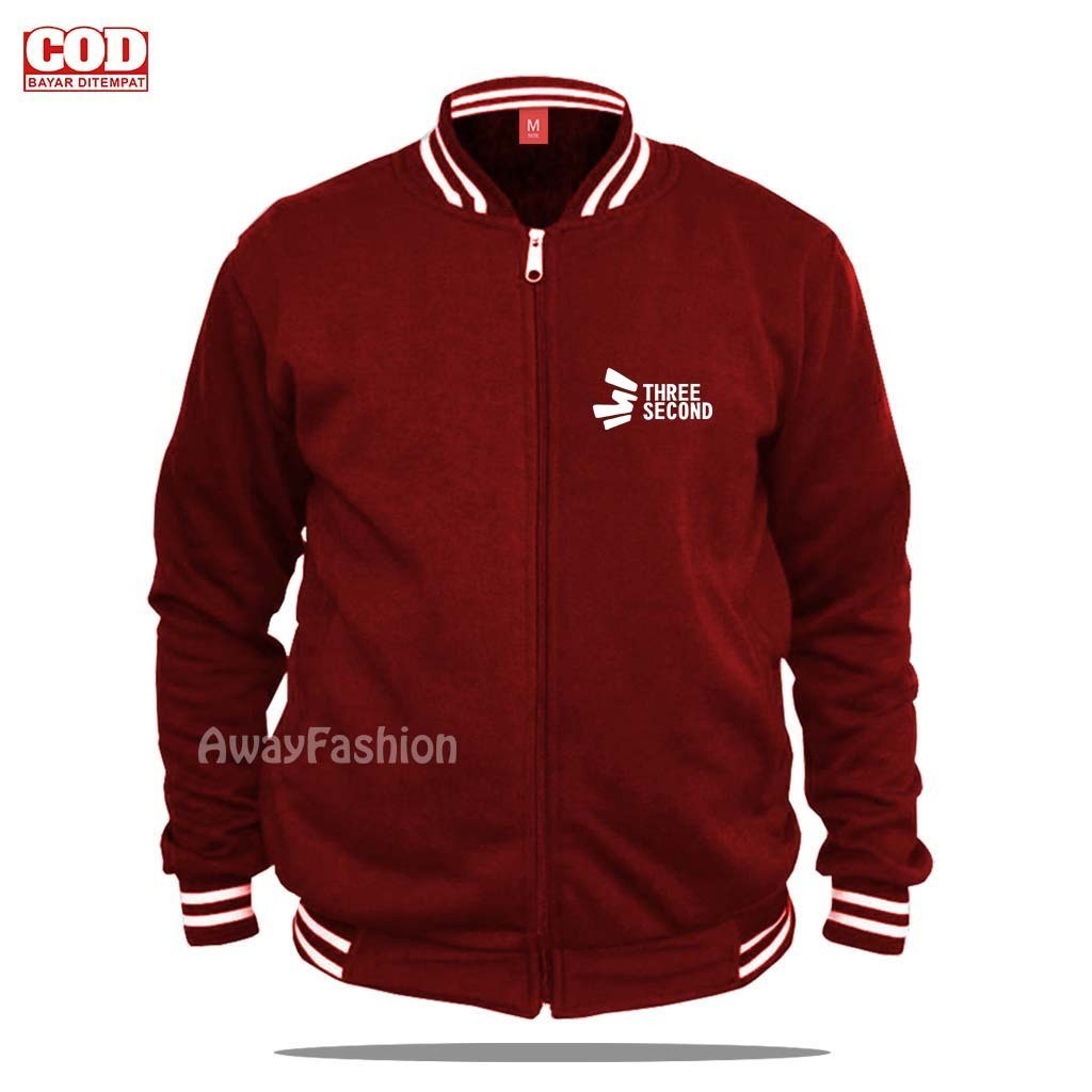 BISA COD Jaket Bomber Varsity Baseball Resleting Jaket Varsity Pria / ThreeSecond Keren | Text Putih