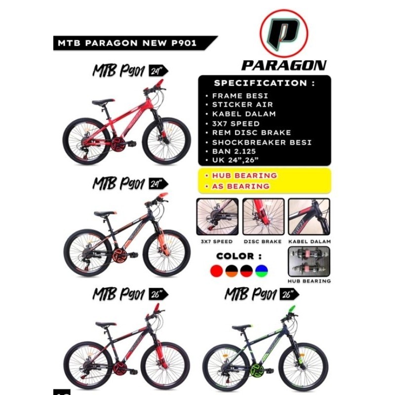 SEPEDA GUNUNG REMAJA / DEWASA MTB 24 / 26 INCH 21 SPEED PARAGON P901 P 901 P902 P 902 SINGLE SPEED M