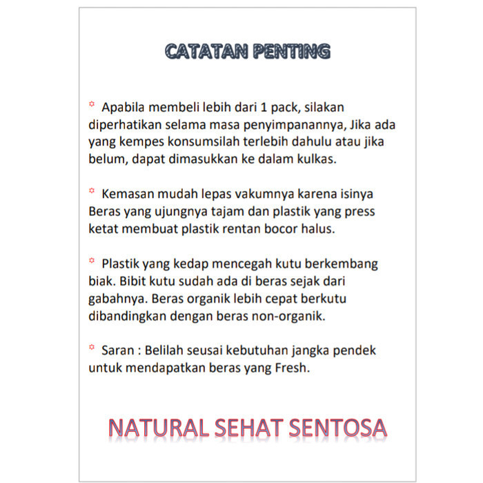 

Beras Organik Long Grain Low IG / Beras Diabetes 2kg