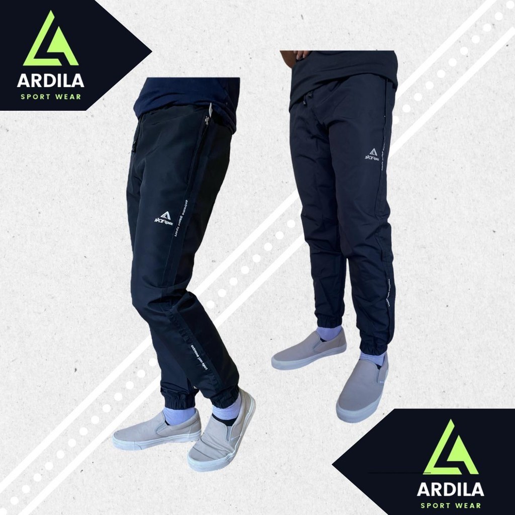 Celana Training Parasut Import Pria Wanita Panjang Jogger Hitam Original