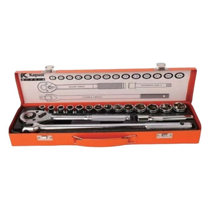 Kapusi Kunci Sok 17 Pcs 1/2 Inch Shock Set CRV Kunci Sok K-9822