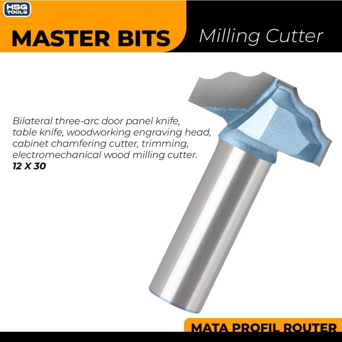 MASTER BIT MATA PROFIL ROUTER BILATERAL 3-ARC DOOR PANEL TABLE 12X30MM