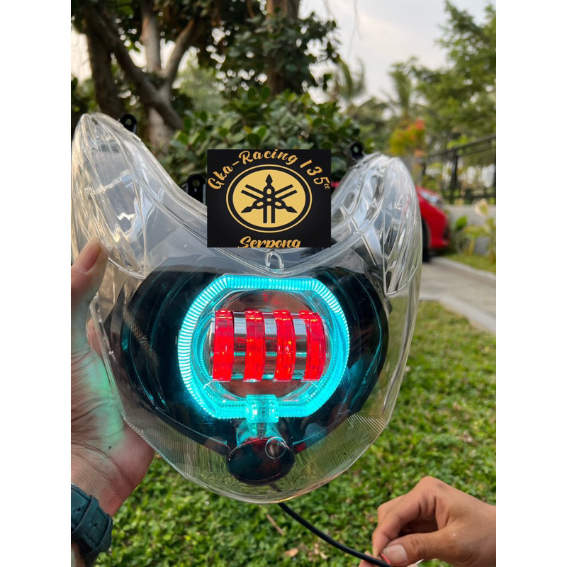 REFLEKTOR LAMPU DEPAN MIO SOUL KARBU BILED PROJIE LED 4 LENSA PAKING BABELWARP AMAN kualitas bagus A