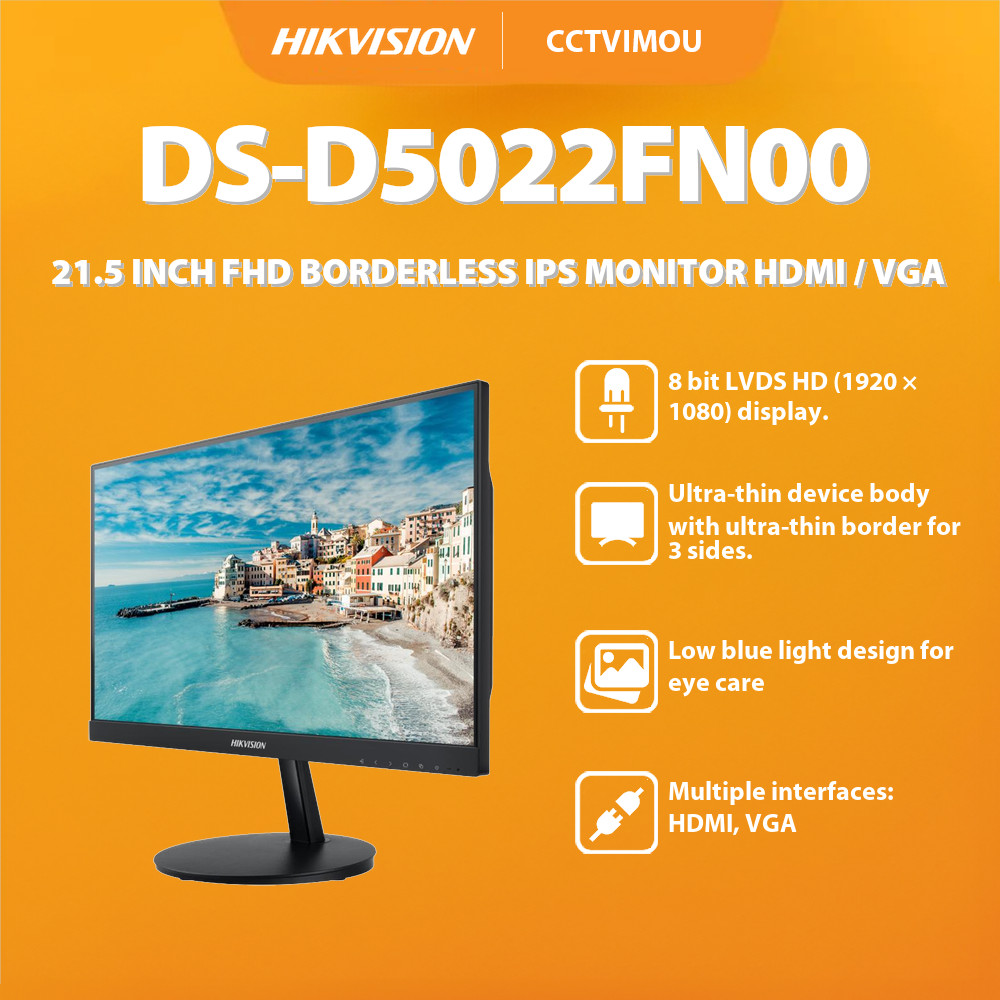 HIKVISION DS-D5022FN00 21.5 INCH FHD BORDERLESS IPS MONITOR HDMI / VGA