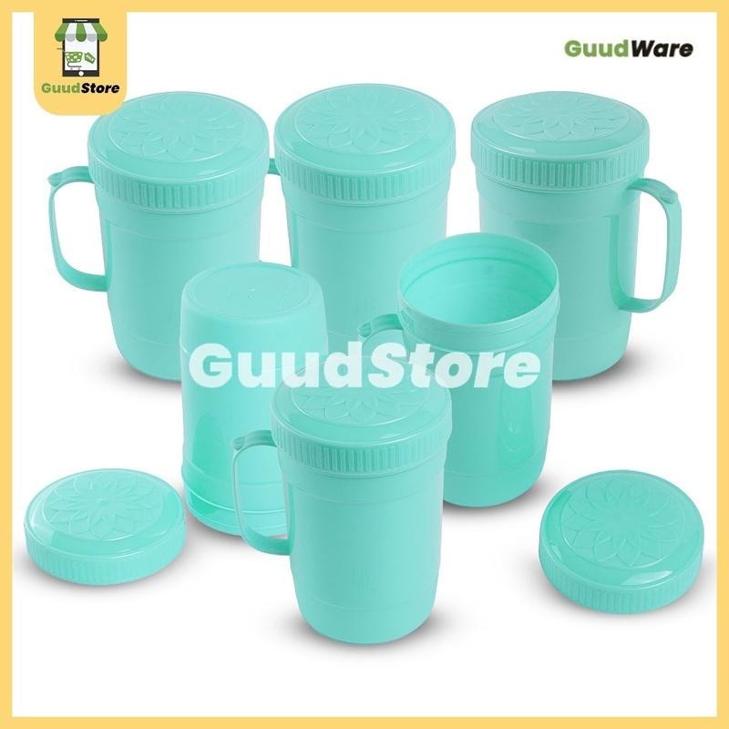 6 PCS  MUG PLASTIK 1 LITER + TUTUP TUMBLER MUG PLASTIK MUG DRAFT CANGKIR SOUVENIR MURAH