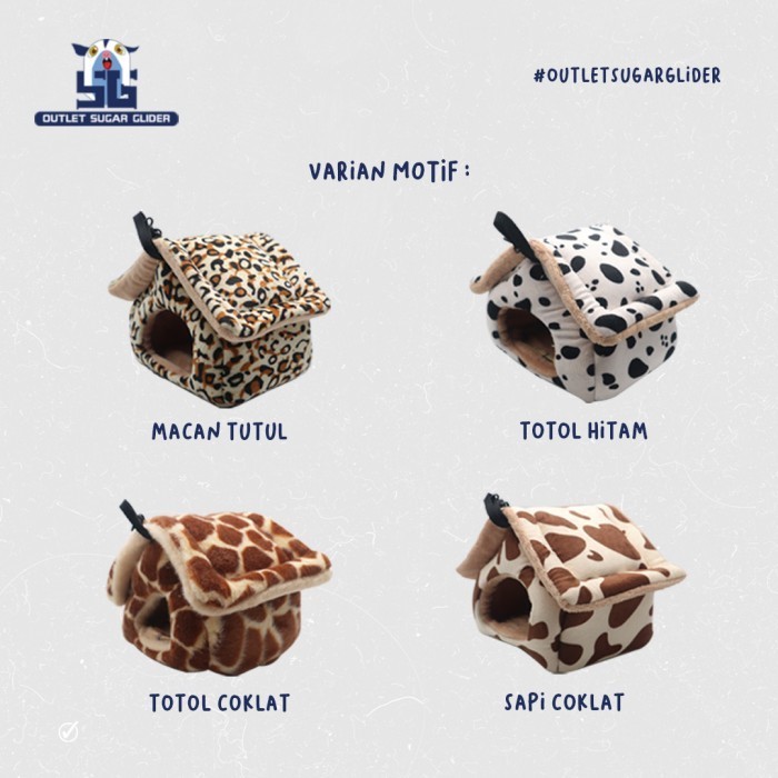✨TERMURAH✨ -SLEEPING POUCH MODEL RUMAH HEWAN SUGAR GLIDER, TUPAI TERBANG - MOTIF RANDOM