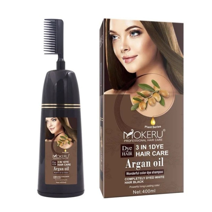 MOKERU SHAMPOO SEMIR PEWARNA RAMBUT ALAMI DENGAN ARGAN OIL DAN SISIR - NATURAL BLACK
