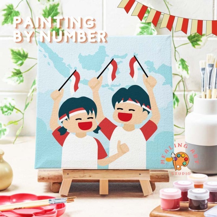 

SALE -Diy Painting by Number Kit lukisan Hari Kemerdekaan Hampers 17Agustus - Panjat Pinang, 15x15