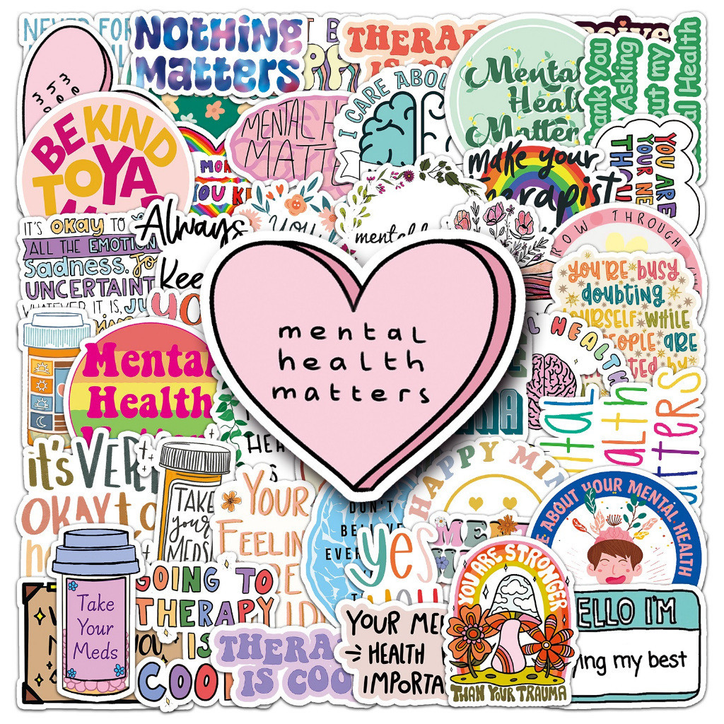 

Sticker Pack vinyl isi 50 pcs | anti air varian STICKER MENTAL HEALTH SERIES | glossy matte | laptop helm tumbl koper Stiker