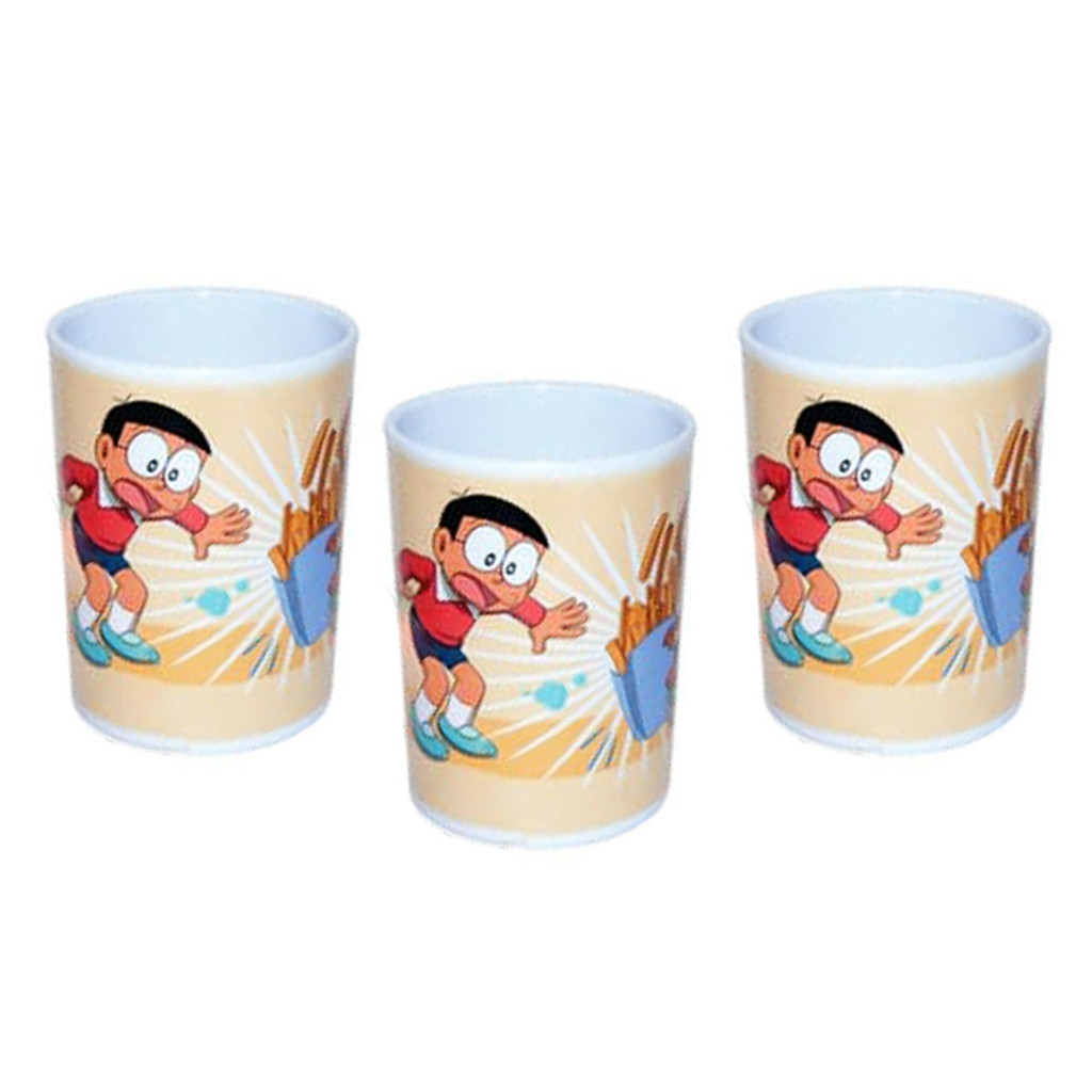 Gelas Doraemon / Hello Kitty 3 Cangkir Mug Mini Bahan Melamin Karakter