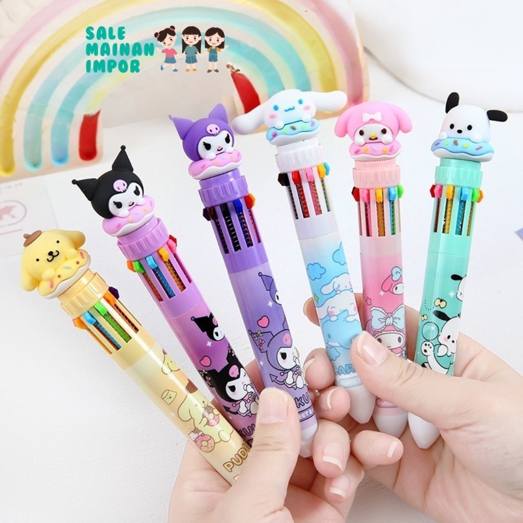 

SMI SANRIO multicolor pen Kuromi Cinnamorol Mymelody Pochaco Pompurin 10 in 1 Color Pen Pen warna-warni