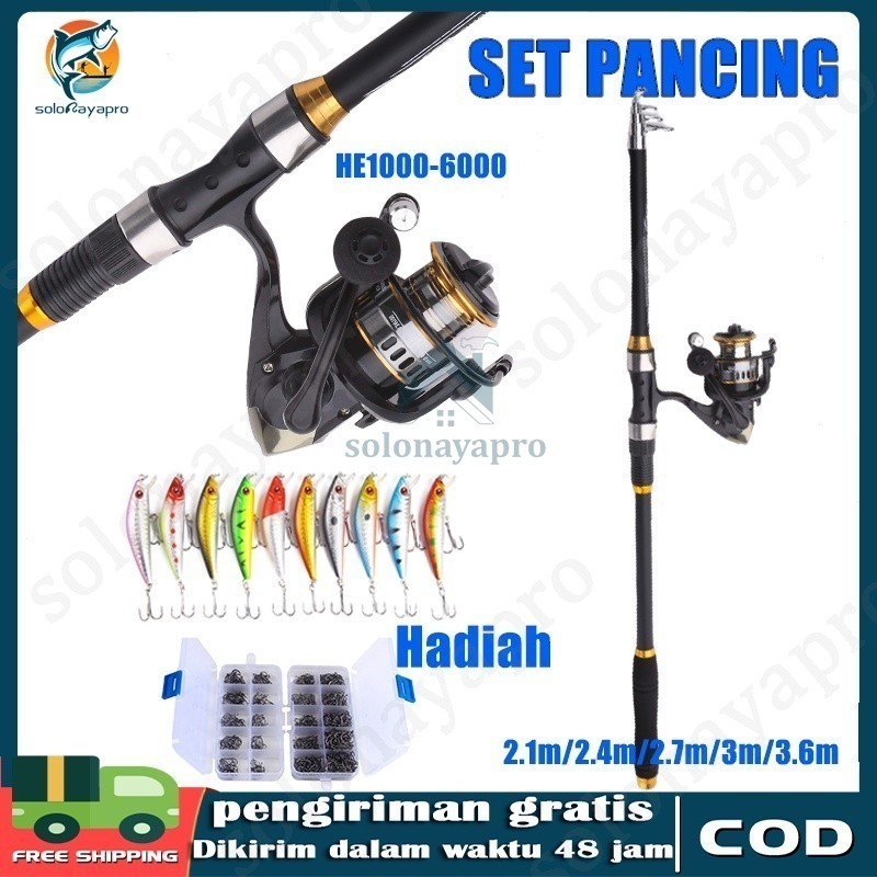 Set pancing komplit sambung 3.6m fiber panjang 1000-5000 reel spinning 1000 termurah reel pancing me