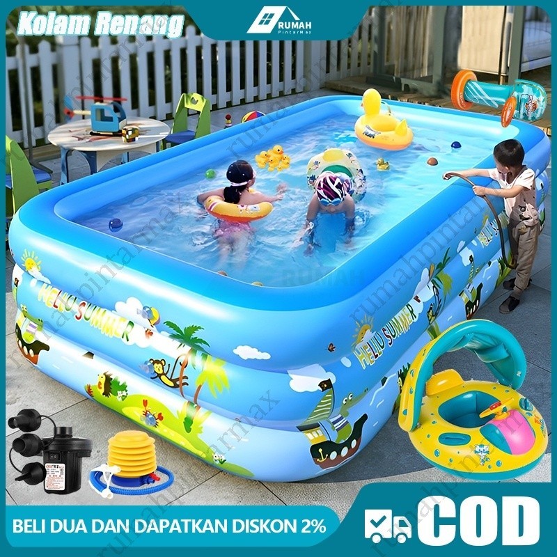 COD kolam renang anak jumbo kolam renang anak 2.1M petak karet bahan tebal kolamrenang anak besar mu