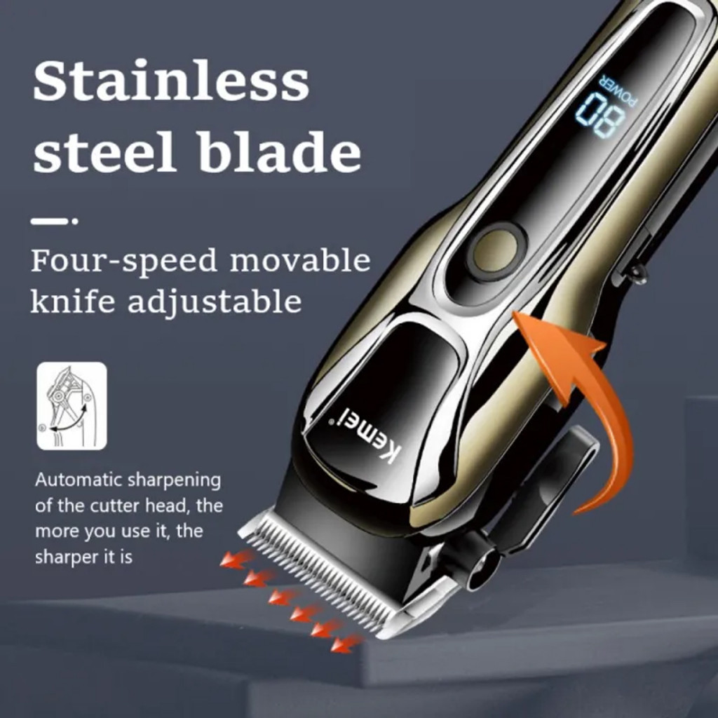 Clipper Kemei KM-PG1990 / KM 1990 Alat Mesin Cukur Rambut Rechargeable USB LCD Display KM PG1990