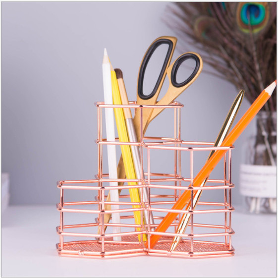

tempat alat tulis pen stand organizer stationary kuas makeup atk besi - rose gold