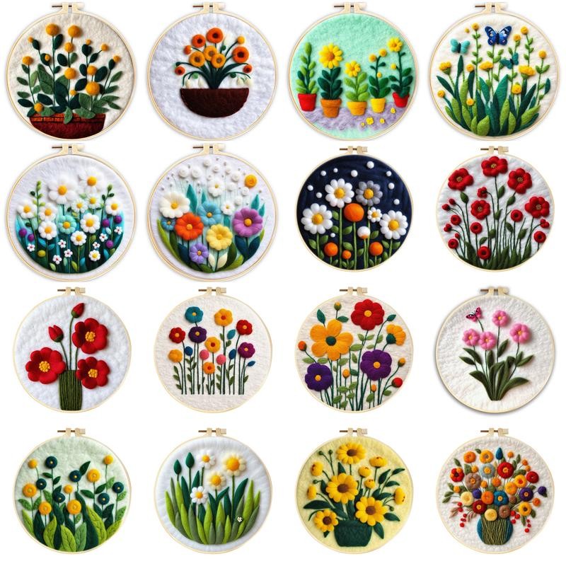 

SDOYUNO Wool Felt Package Beginners Painting Flower Felt Tool Instruction Included Diy Craft Supplies Wool Burlap Set Handicraft