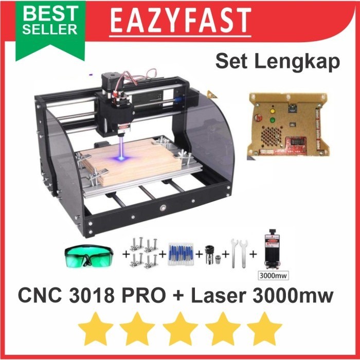 Mesin CNC Router + Laser 3W Combo 2 in 1 3018 Pro 3 Axis Engraver Ukir