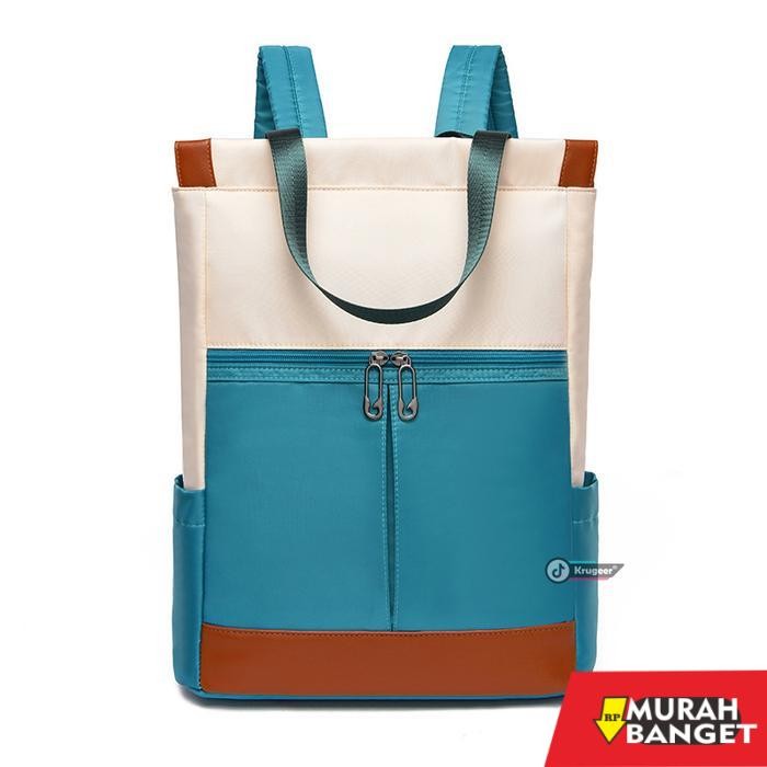 tas ransel wanita import Tas Ransel Wanita Tas Laptop Kain Oxford Kasual Warna Kontras  1173 - Biru