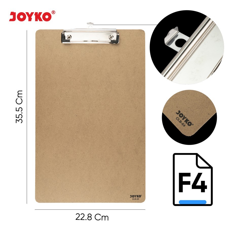 

Alas Tulis Ujian Kayu MDF / Clipboard Kertas JOYKO CLB-64 Uk F4 & A4 Papan Jalan