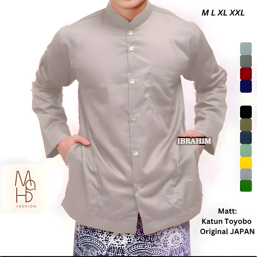 MF Baju Koko Haibah Exclusive Lengan Panjang Bahan Toyobo Saku Samping, Baju Muslim Pria Ammu -CREAM