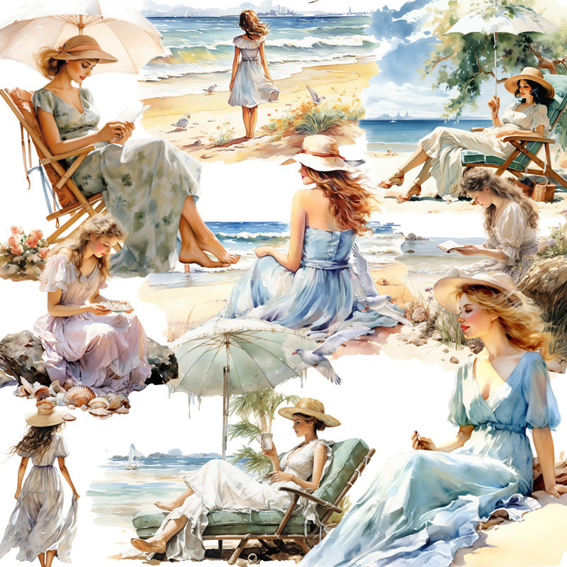 

20Pcs/Pack Sea Beach Girl Sticker DIY Craft Scrapbooking Album Junk Journal Decorative Stickers