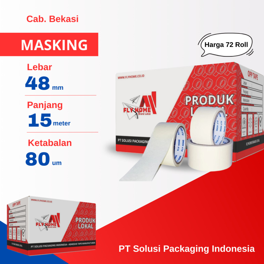 

FLYHOME 1Dus Lakban Kertas 48x15M 2inchi Masking Tape 15meter CARGO