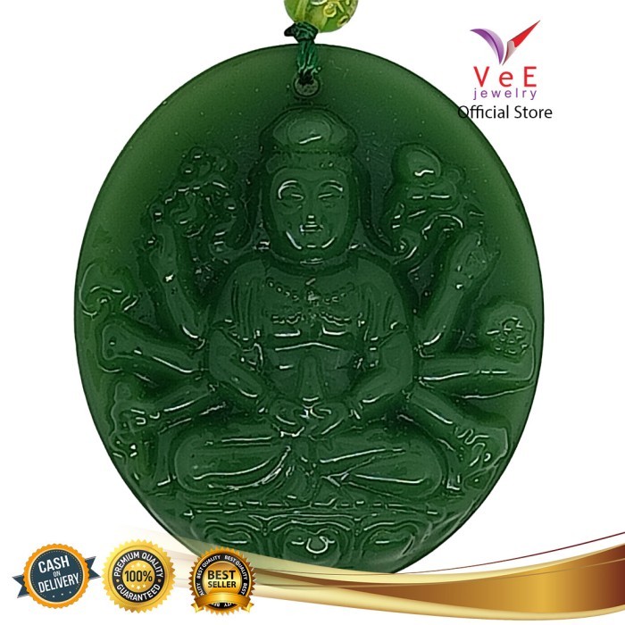 Kalung Liontin Batu Giok Asli Cina Dewi Betari Durga Uma Parwati Bulat