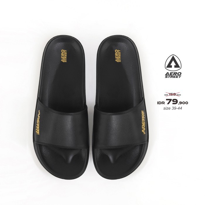 "R.V.Shop" -  PROMO Aerostreet 39-44 Eros Hitam Hitam - Sandal Selop Pria Wanita BAAAA - 41